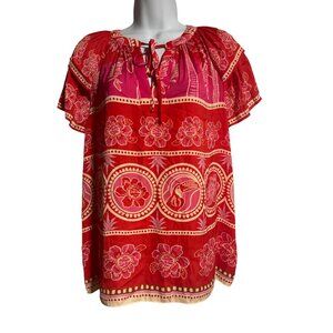 Cupcakes And Cashmere Womens Floral Tropical Print Blouse Size S Red Pink